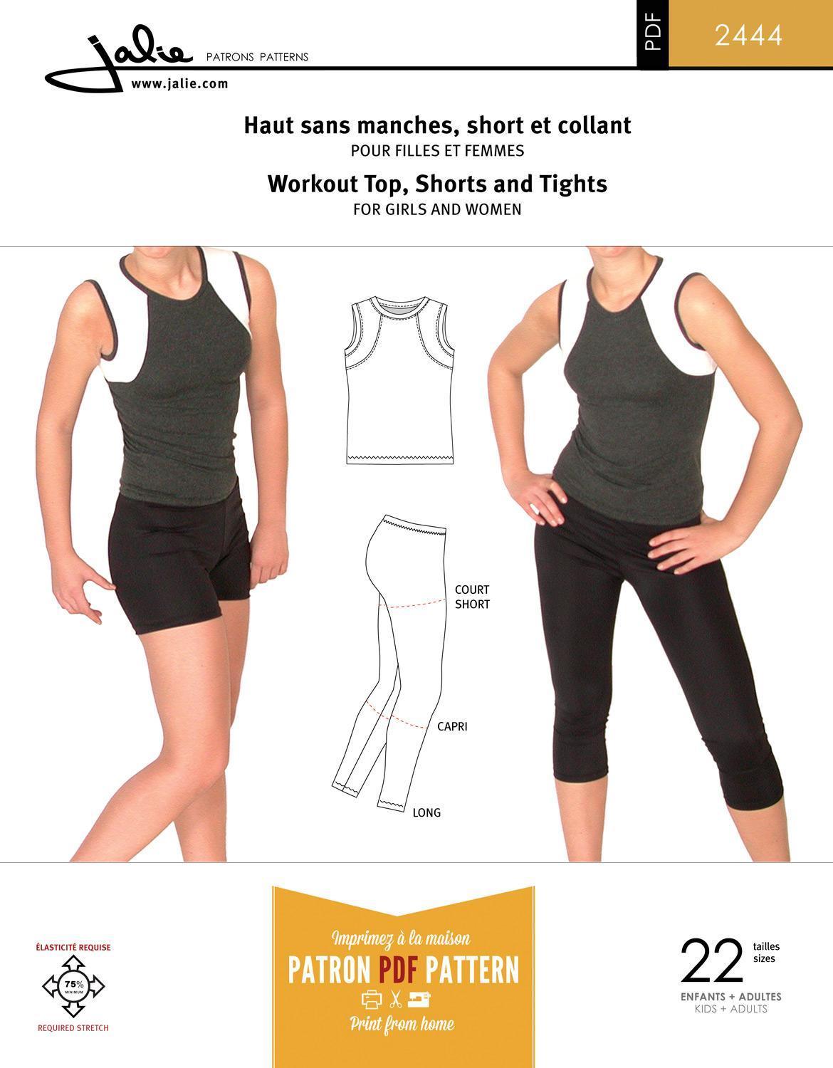 Jalie 2444 - Workout top, shorts and tights for girls and women