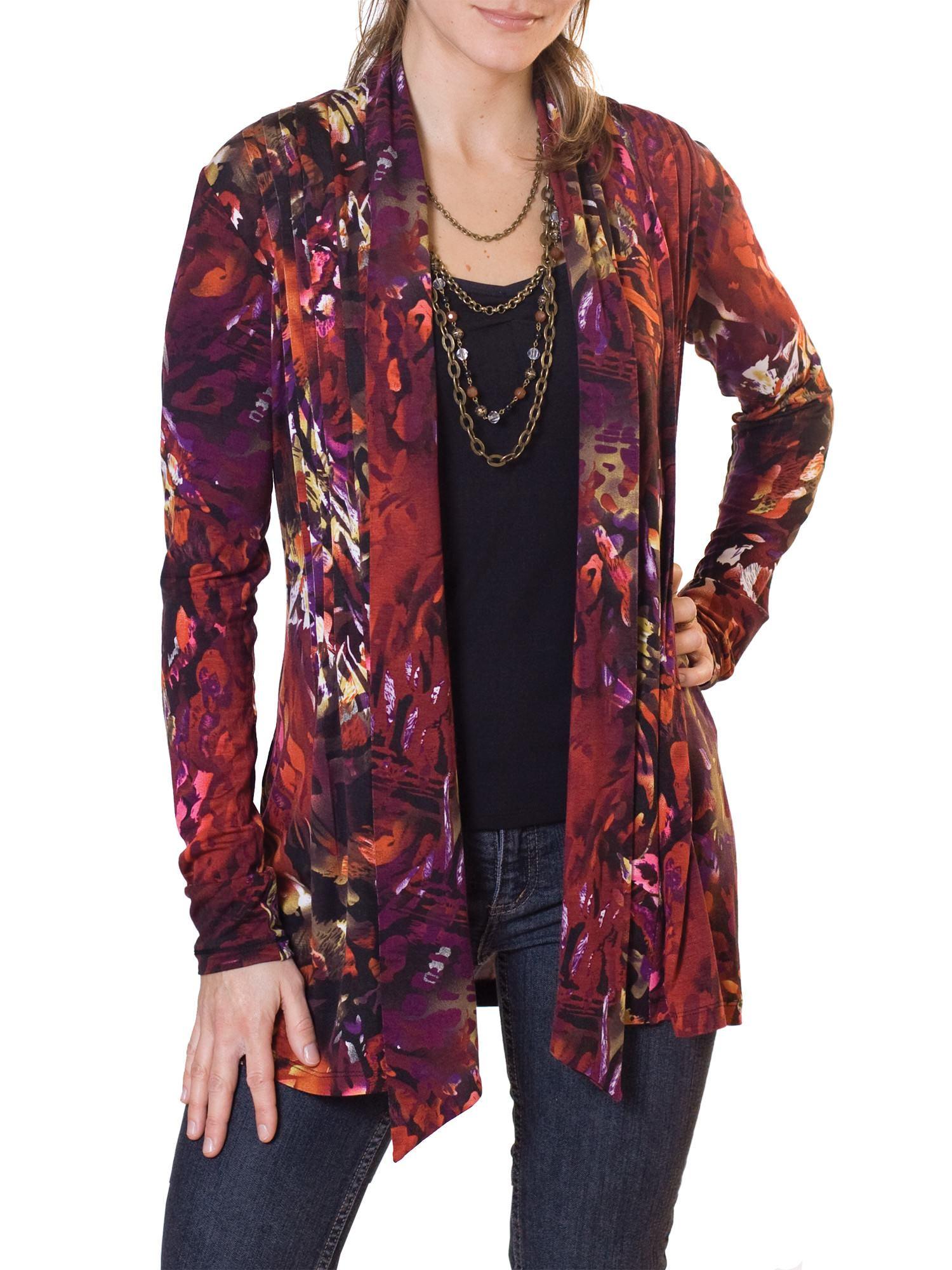 Jalie 2919 - Pleated cardigan in a printed rayon/spandex