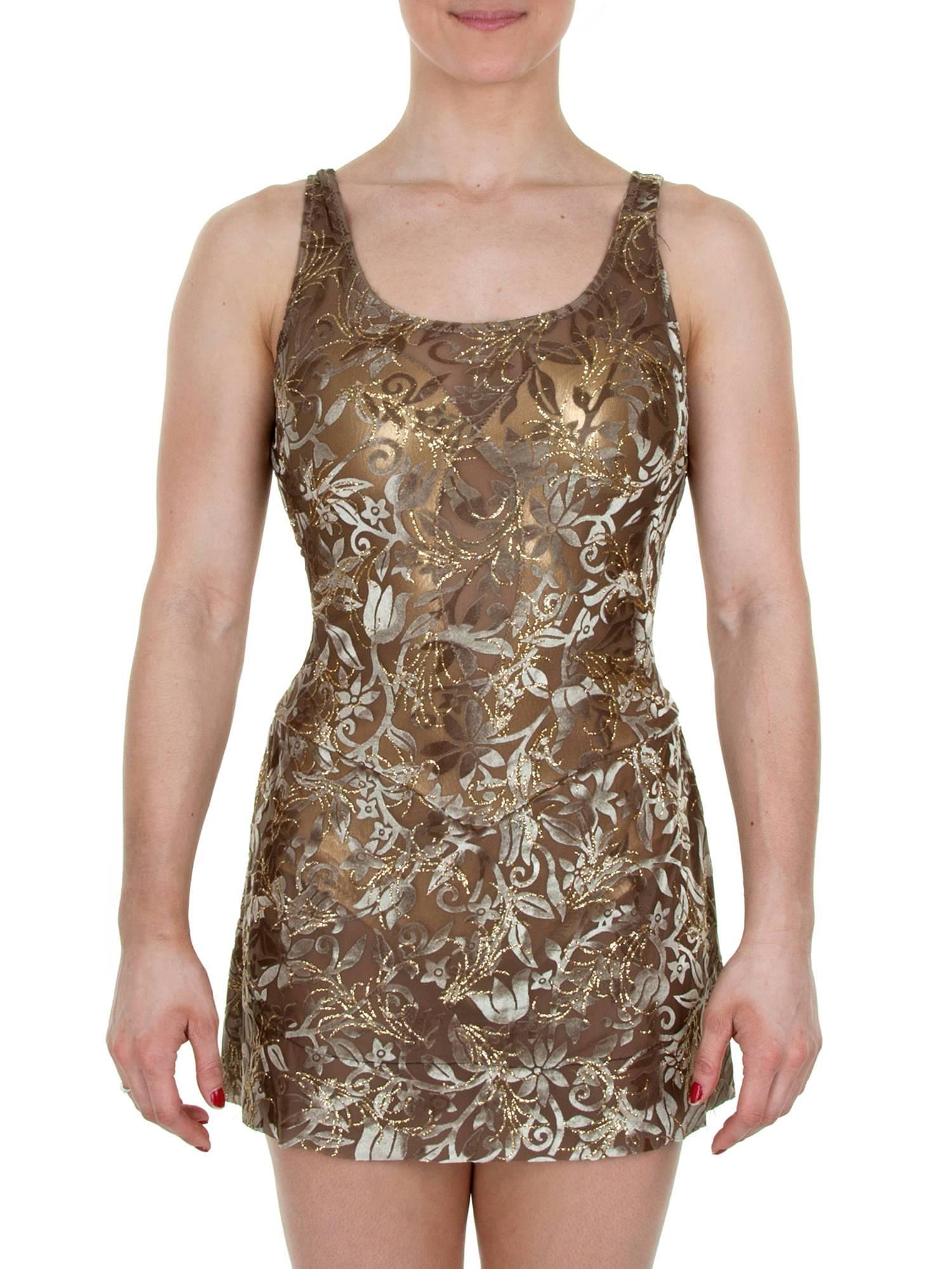 Tank Skating Dress in Sheer Fabric with Gold Appliqué Underneath