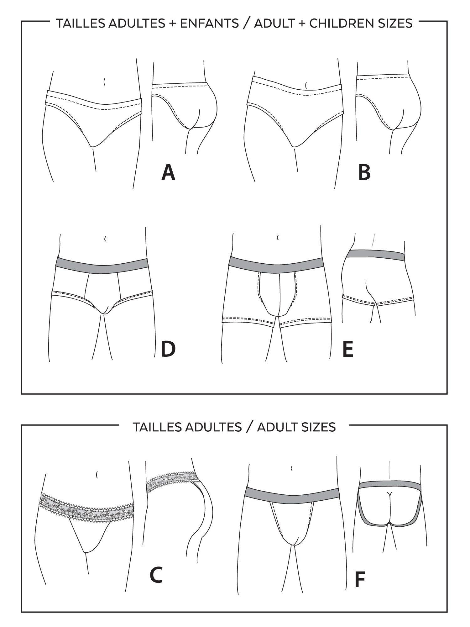 Jalie 3242 - Underwear Pattern for Children, Men and Women