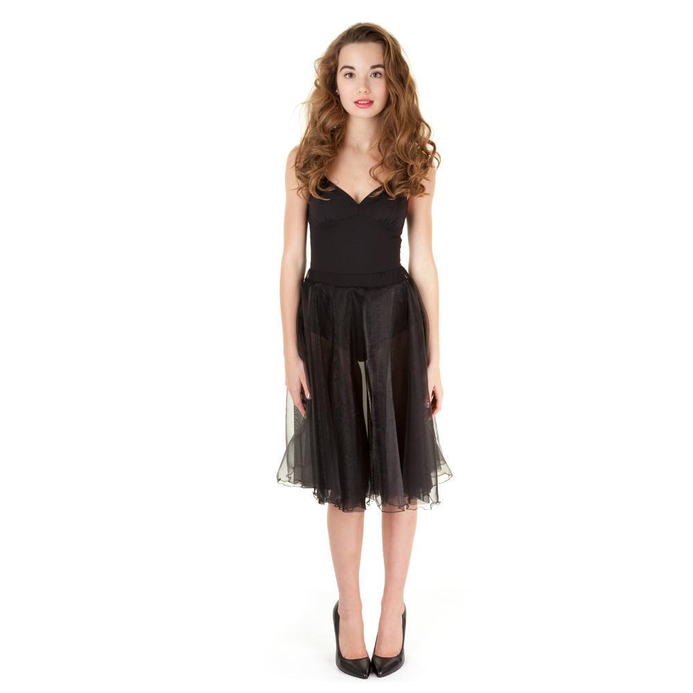 Double layer midi circle skirt: stretch mesh (knit) over organza (woven) worn with 3350 bodysuit