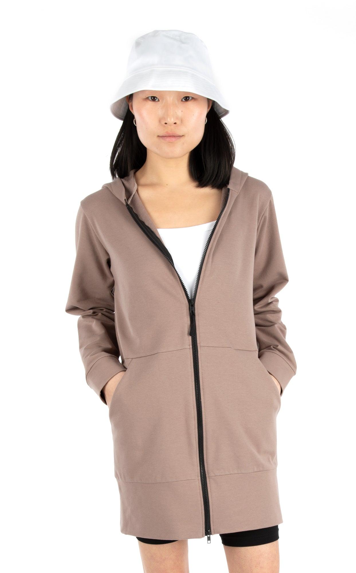 Long Danaelle hoodie in French terry with self-fabric bands