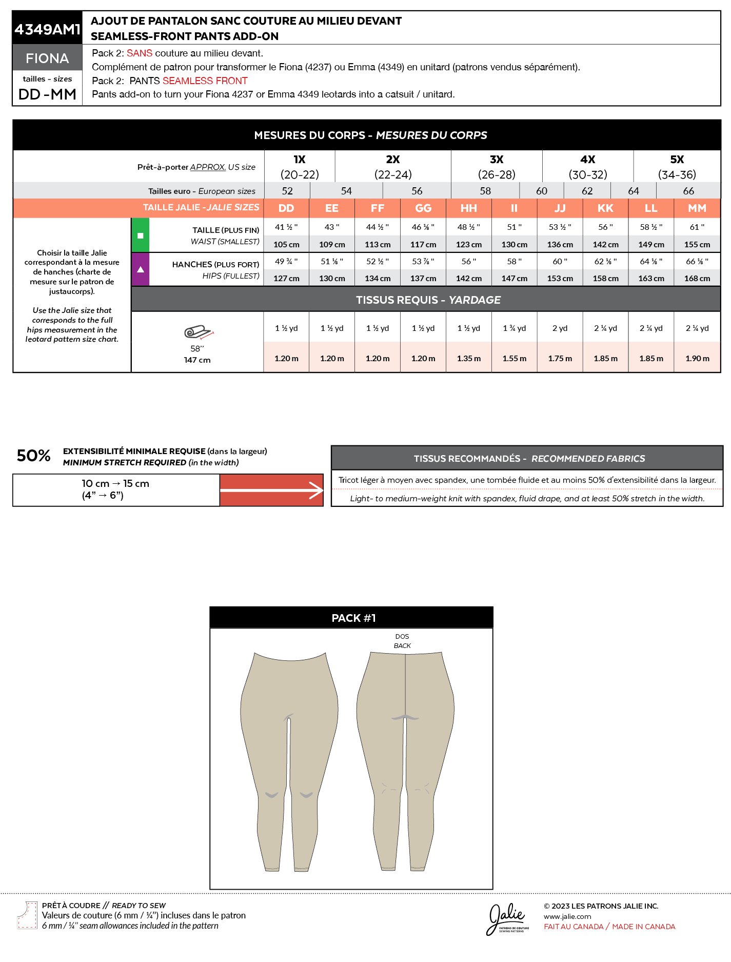 4349a // Pants add-ons for the FIONA and EMMA leotards - Jalie
