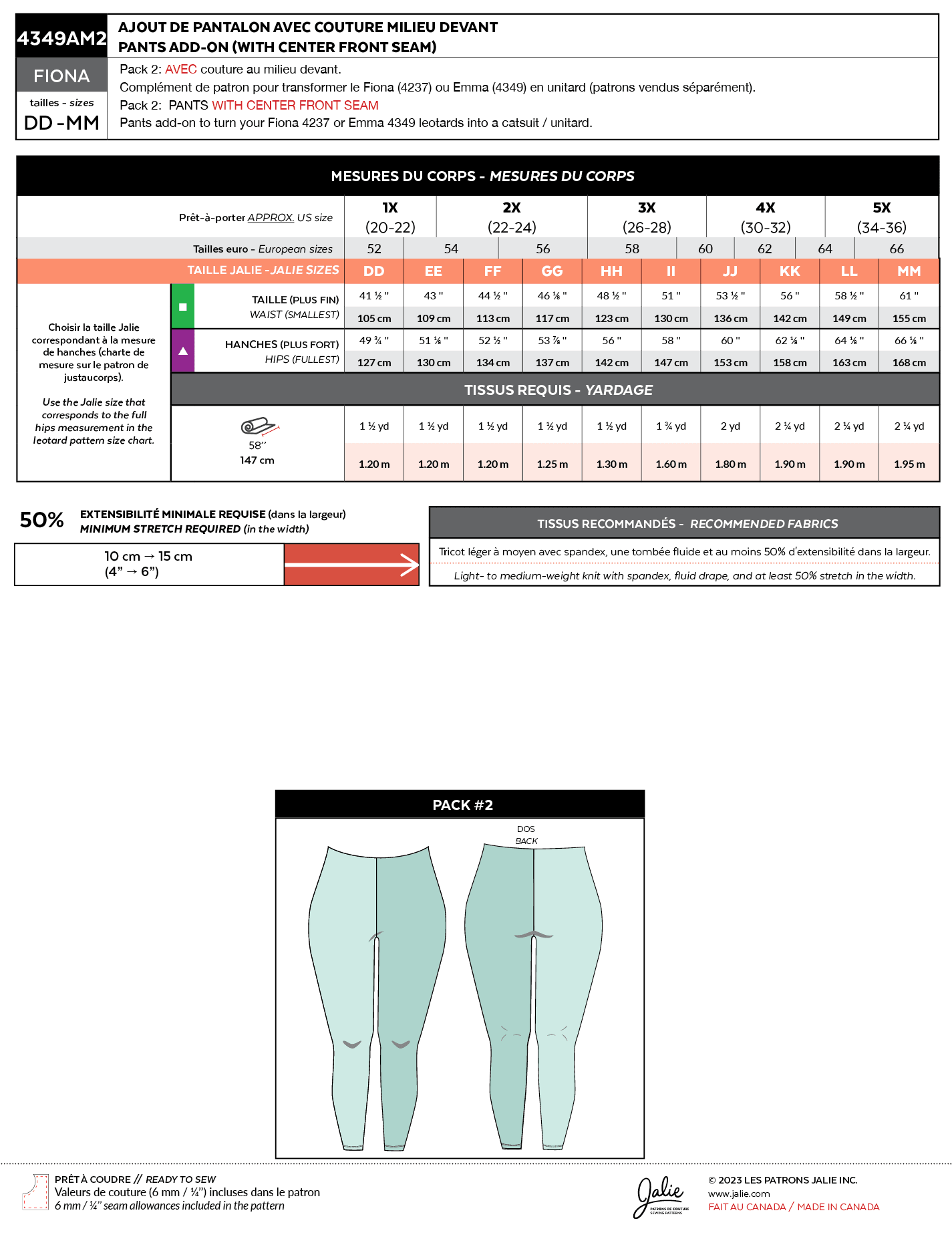 4349a // Pants add-ons for the FIONA and EMMA leotards - Jalie