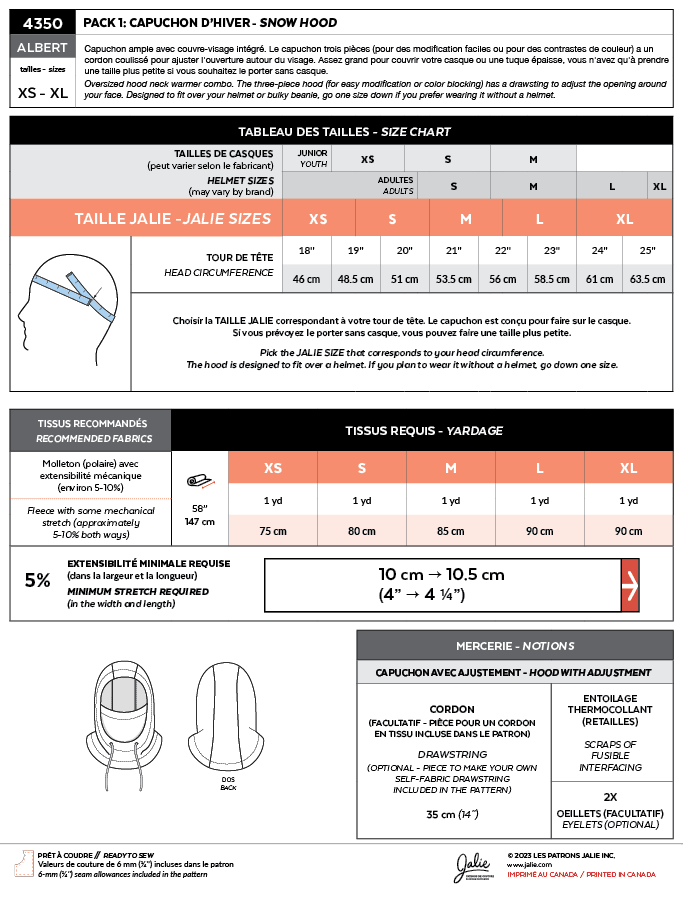 Jalie 4350 - Snow hood sewing pattern for kids and adults