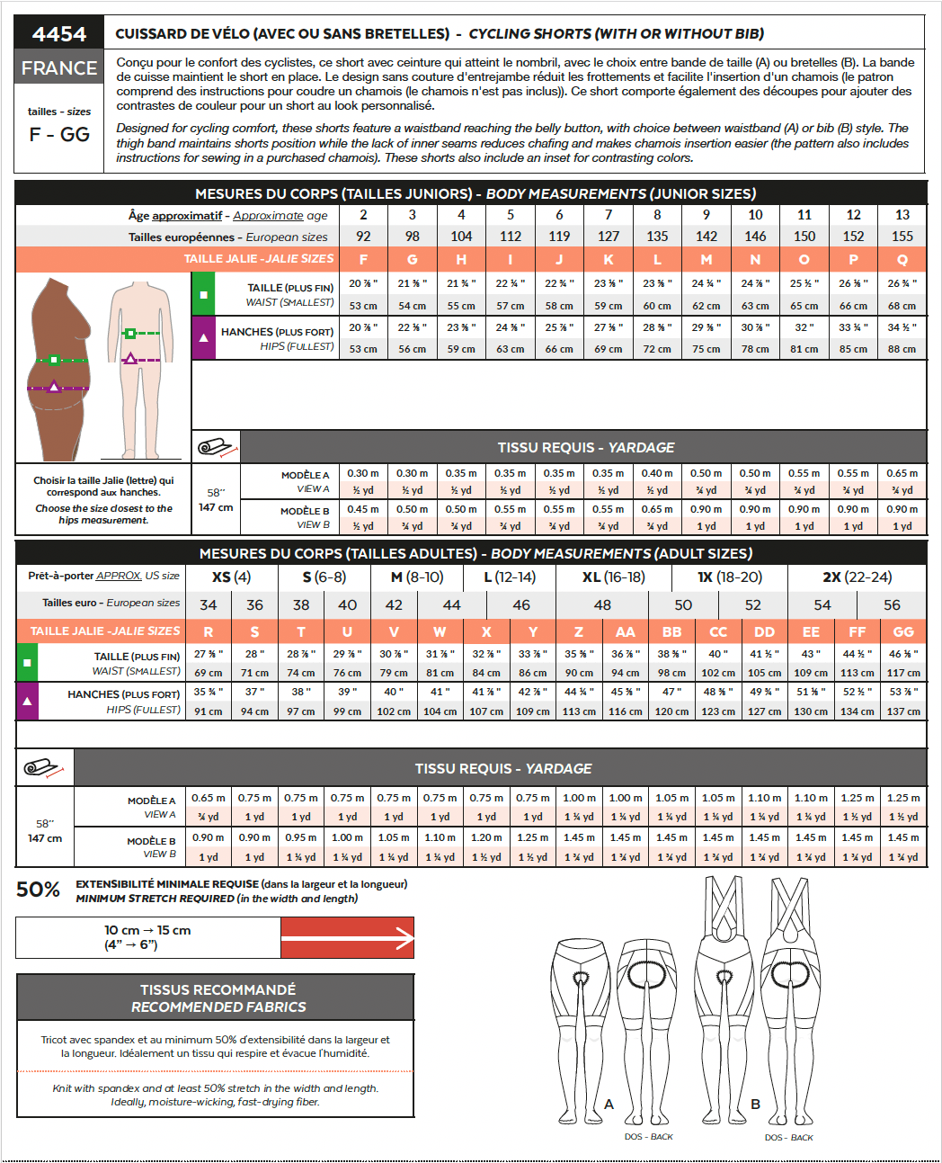 4454 // FRANCE Cycling shorts (with or without bib) - Jalie