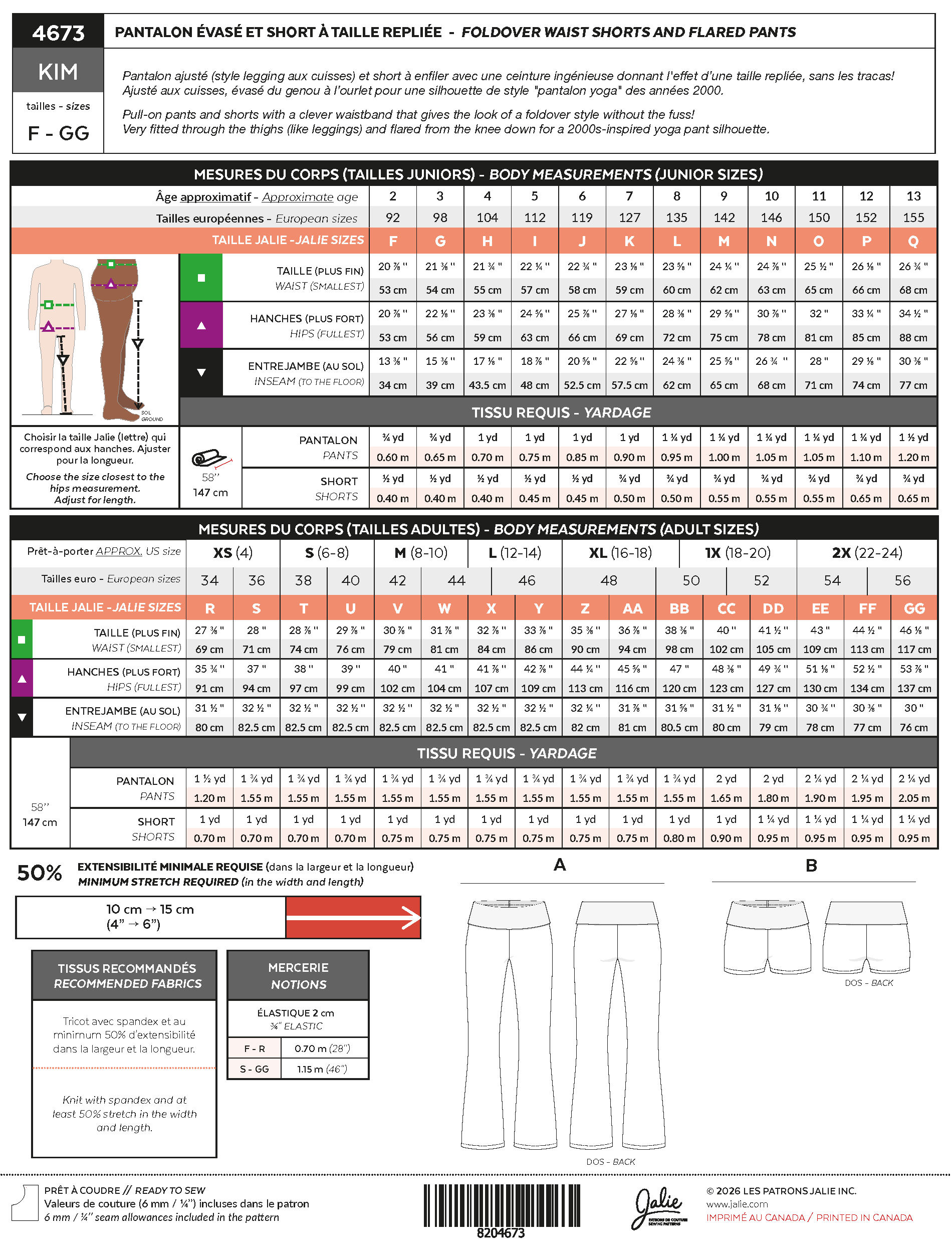 4673 // KIM Foldover waist shorts and flared pants