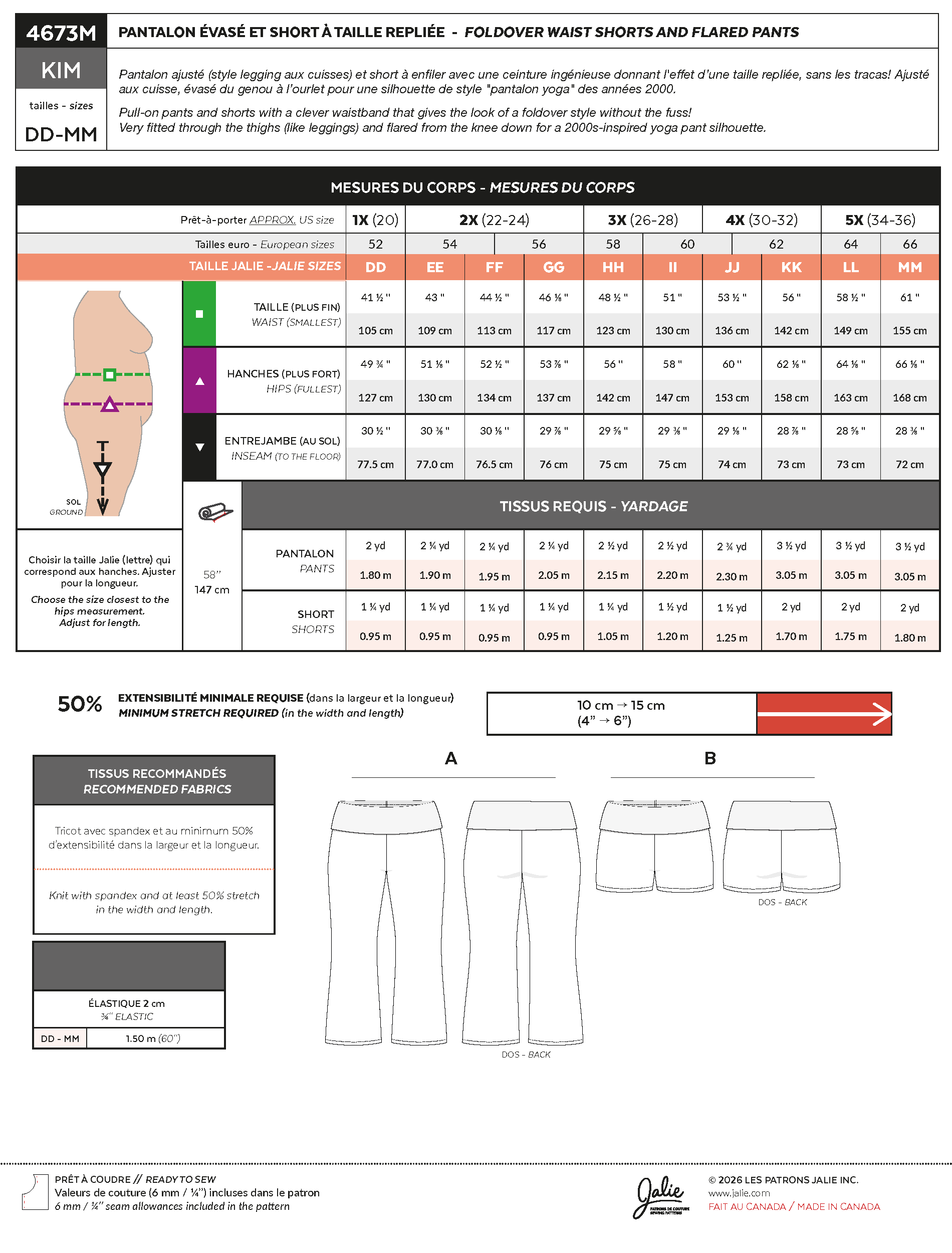 4673 // KIM Foldover waist shorts and flared pants