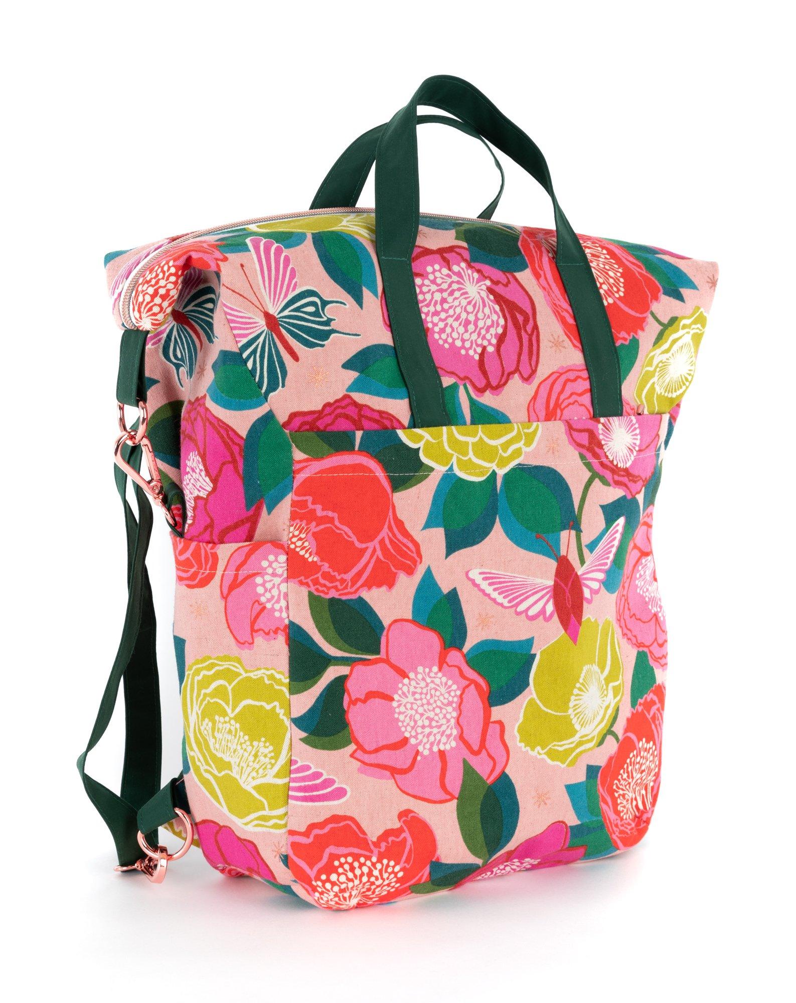 Tote with generous front pocket, made in Ruby Star Melody Miller canvas