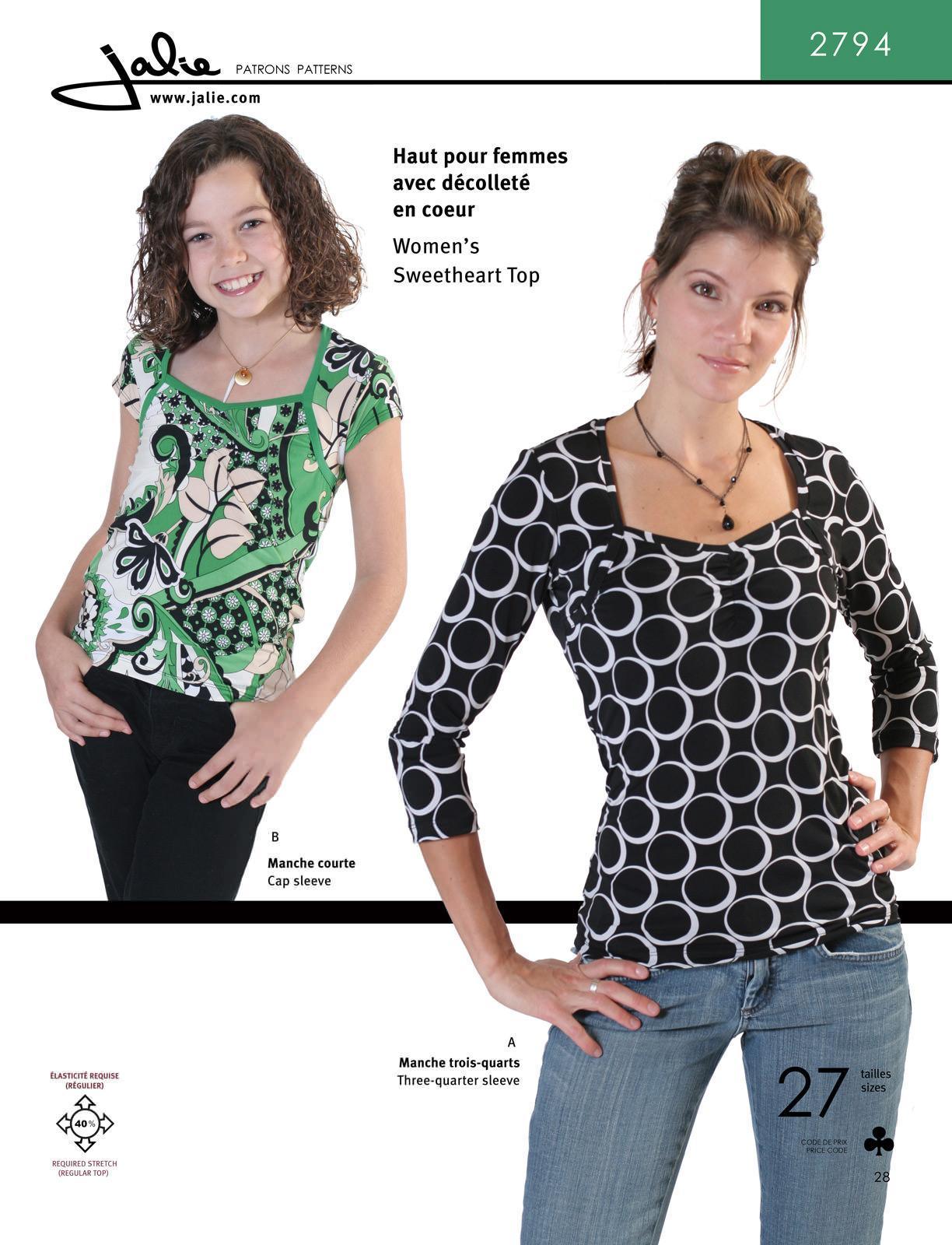 Jalie 2794 - Sweetheart Top Pattern for Girls and Women