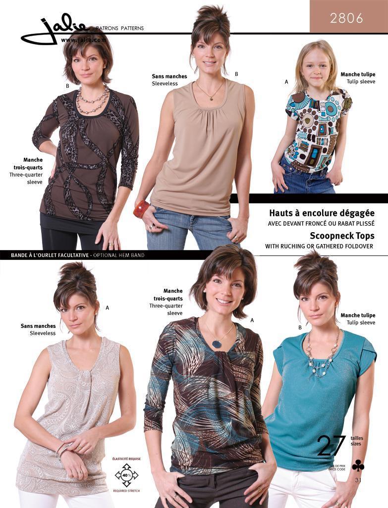 Jalie 2806 - Gathered Scoopneck Tops for Girls and Women