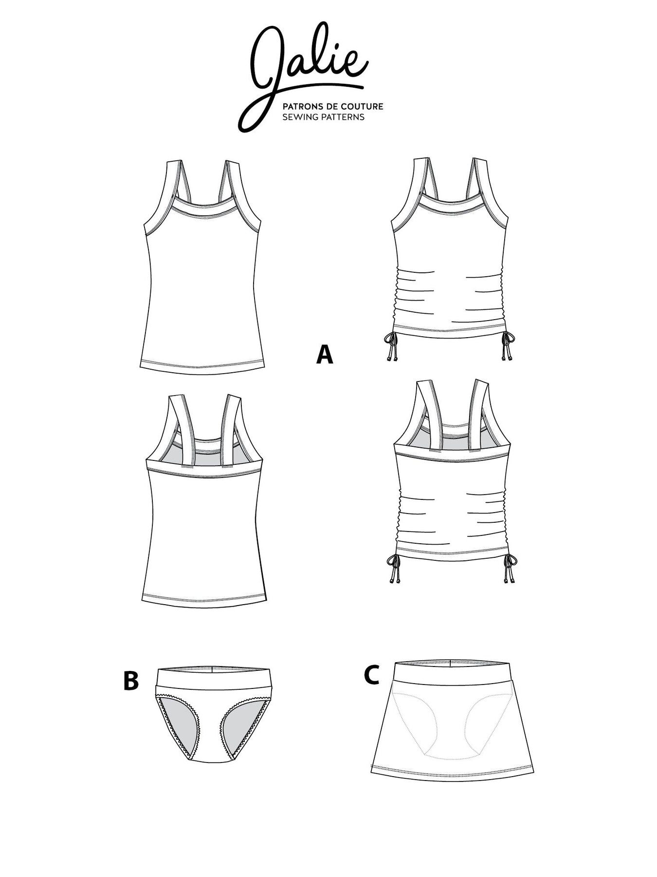 Sewing Pattern Jalie 3023 - Tankini / Skirtini (with swim skirt)