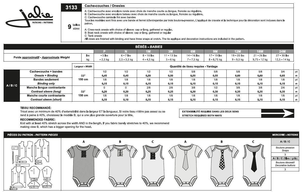 3133 // Bodysuits for babies - Jalie