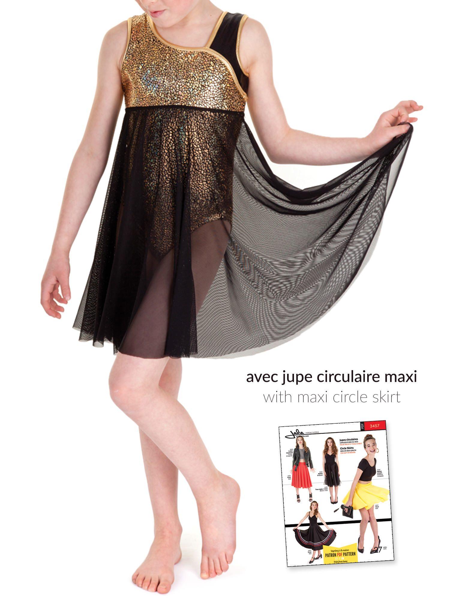 Jalie 3354 - Asymmetrical Gymnastics Leotard with 3457 Mesh Circle Skirt