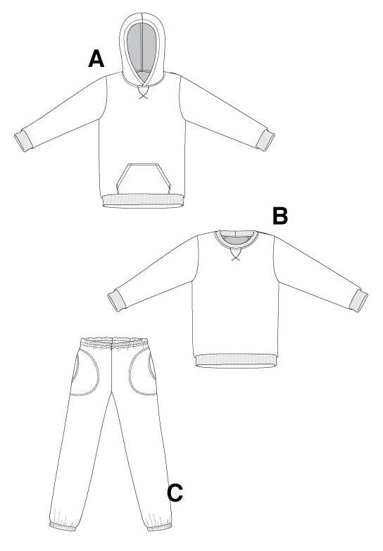 3355 - Jalie Sweatshirt, Hoodie and Sweat Pants - Line Drawings