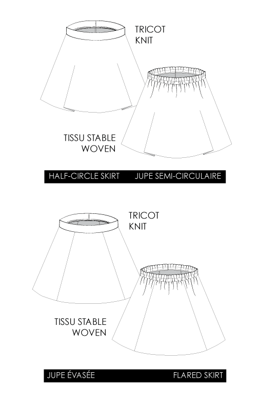Jalie 3458 - Half-Circle and Flared Skirts - Line Drawings