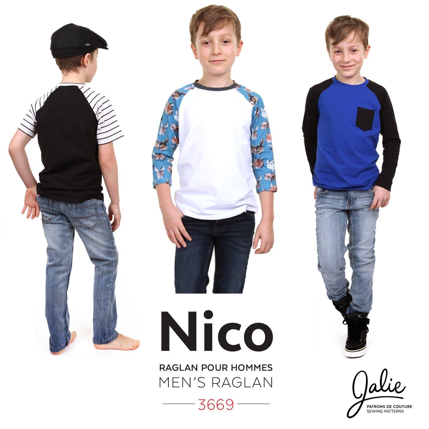 Jalie 3669 - NICO - Boys Raglan (printed knit from L'Oiseau Fabrics)