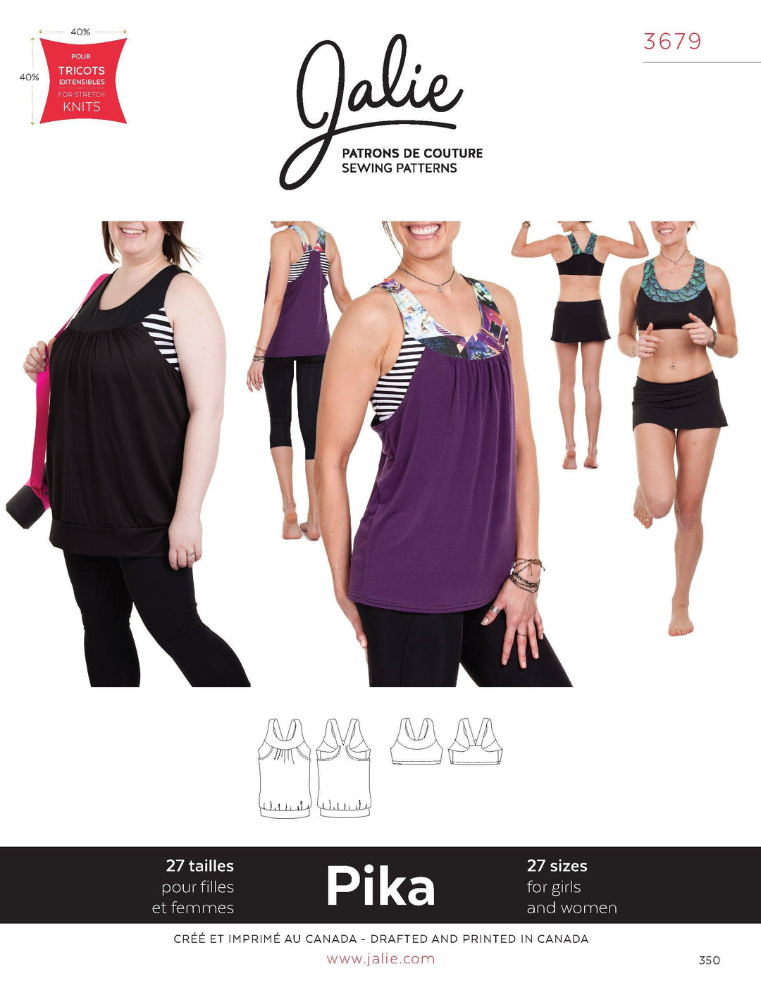 Sewing Pattern Jalie 3679 - PIKA Sport Bra and Layered Blouson Tank