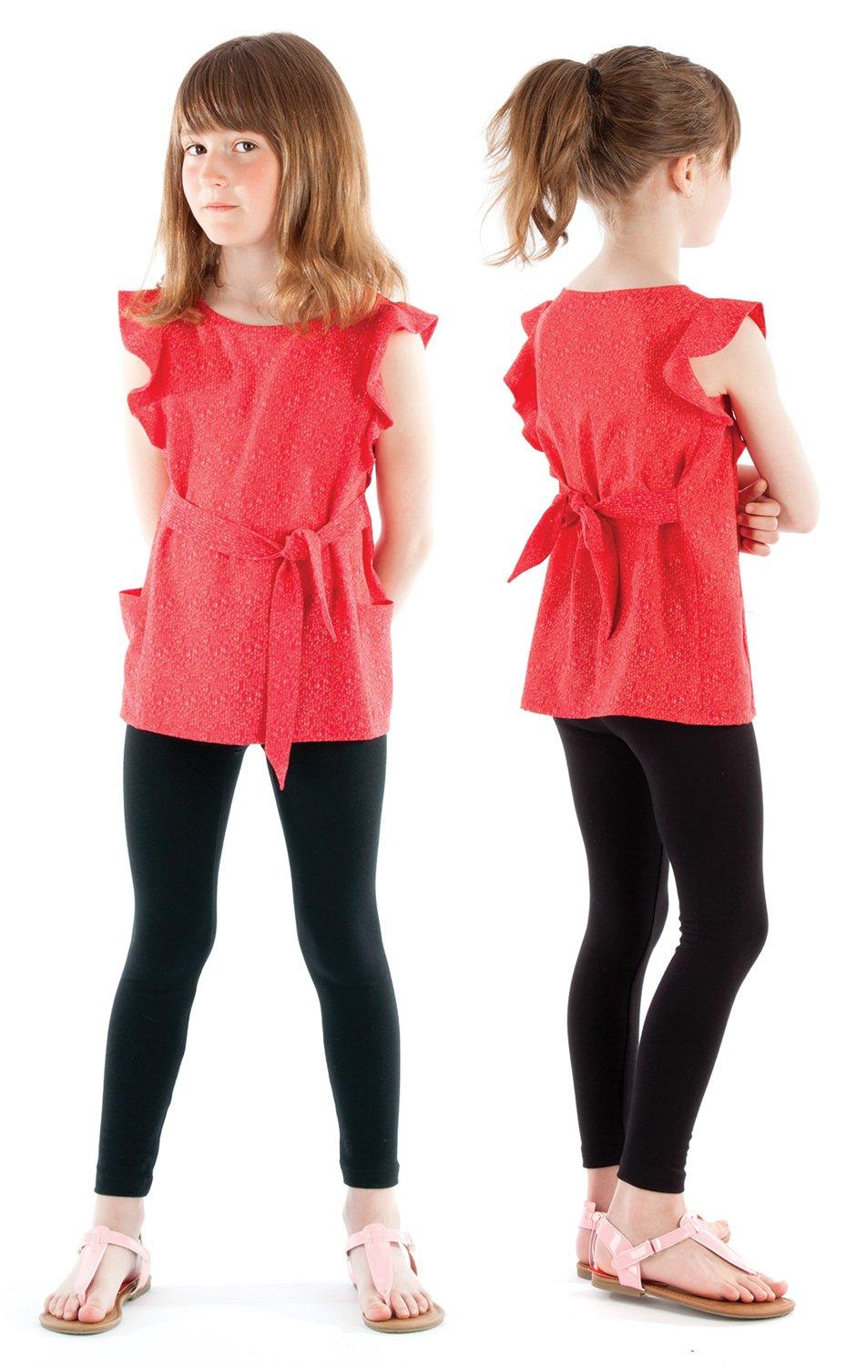 Jalie 3888 - Adèle flutter sleeve, option B tunic length for girls red 