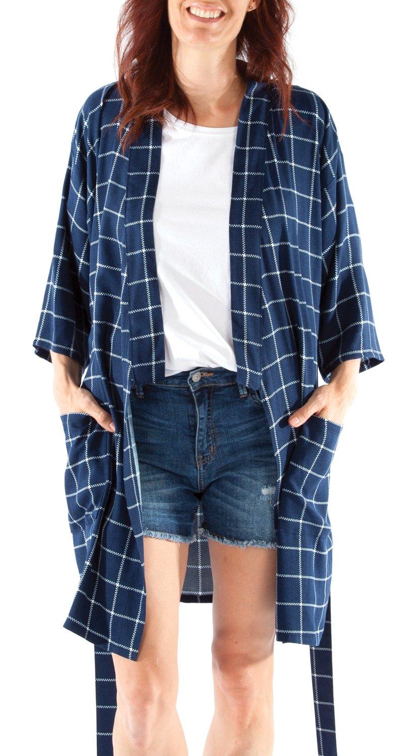 Jalie 3889 - Mélanie navy plaid with short and white Mimosa