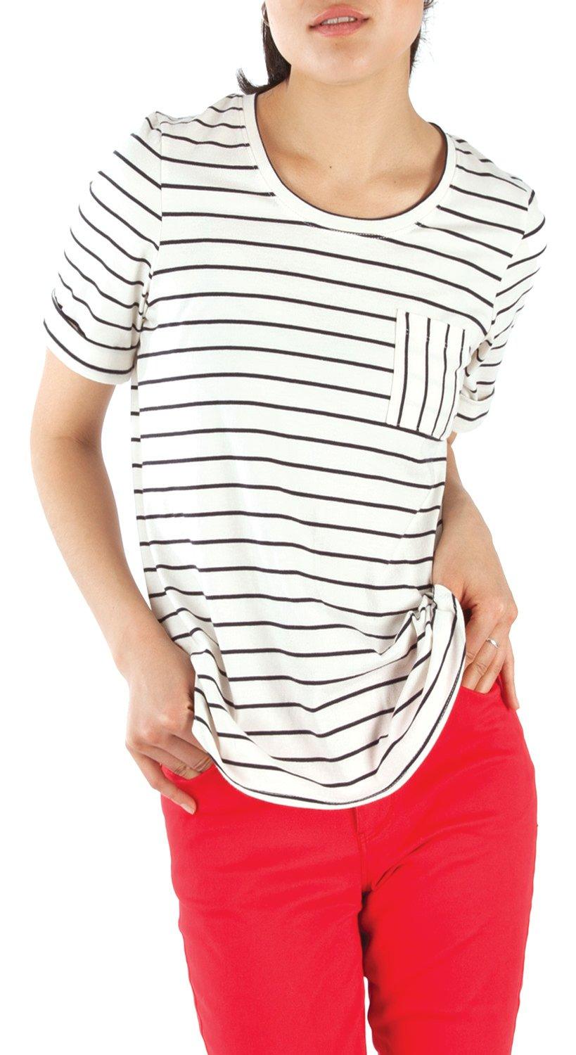 Jalie 3890 - Mimosa (option A horizontal stripes with patch pocket paired with red jeans