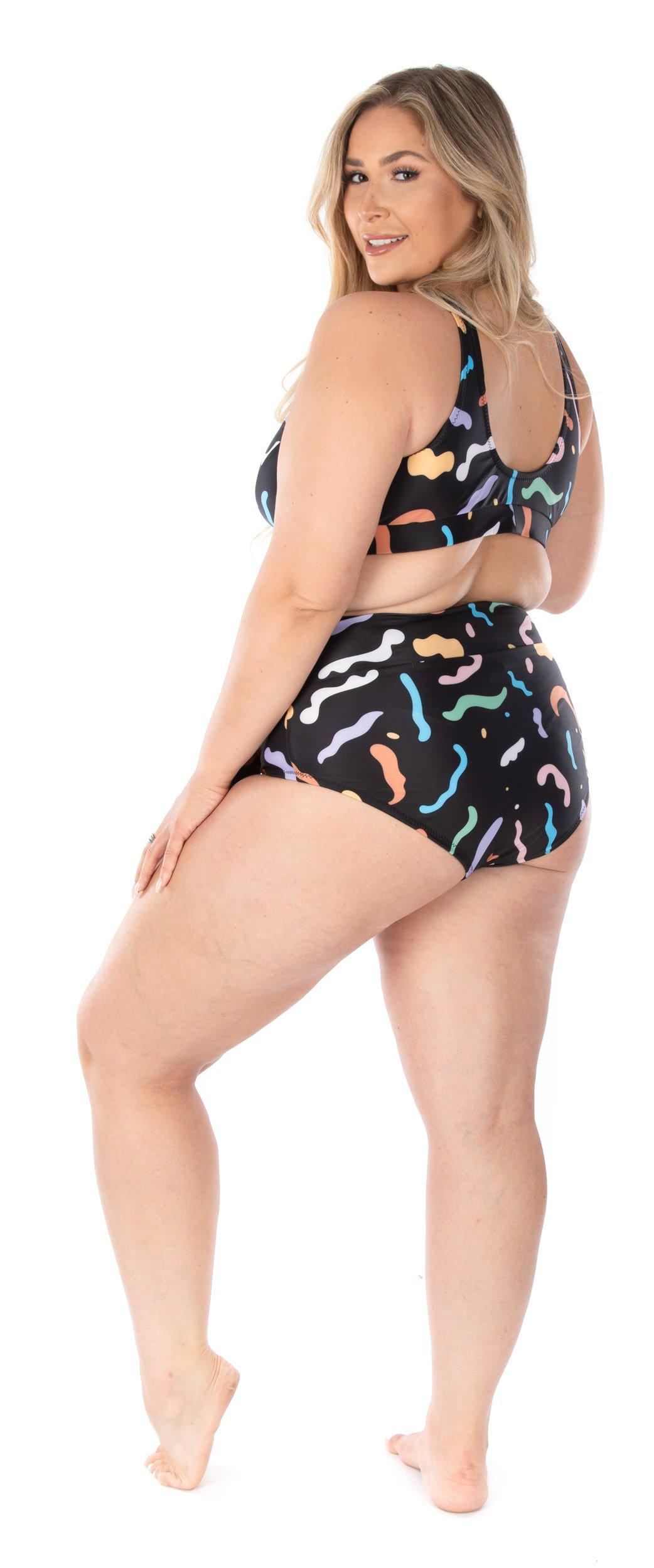 This bikini pattern has a low scoop back and a waist tie that offers good coverage
